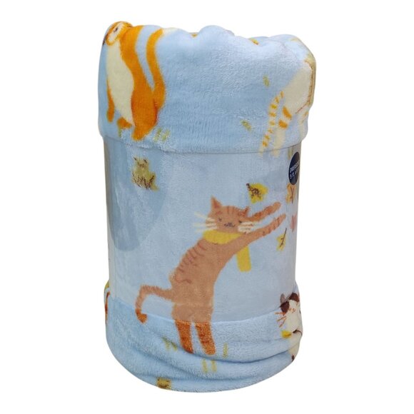 The Big One Plush Throw Blanket 5x6 Oversized Cat Print Blue Polyester Faux Fur - Picture 9 of 11